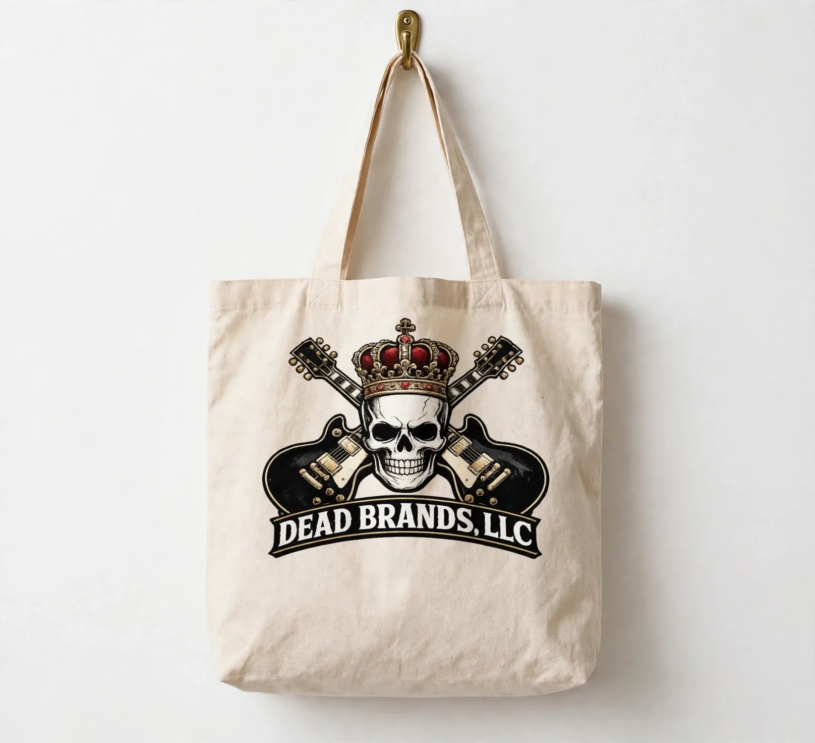 Dead Brands tote bag — natural canvas tote with the official Dead Brands crowned skull logo