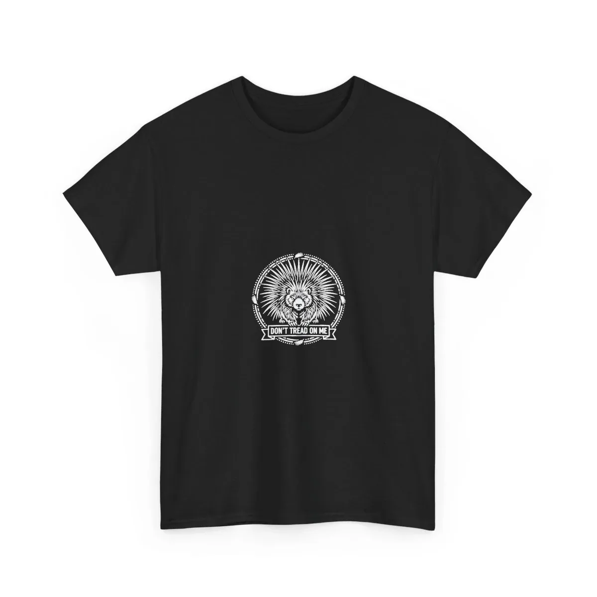Don't Tread on Anyone tee — black shirt with a cool porcupine in sunglasses